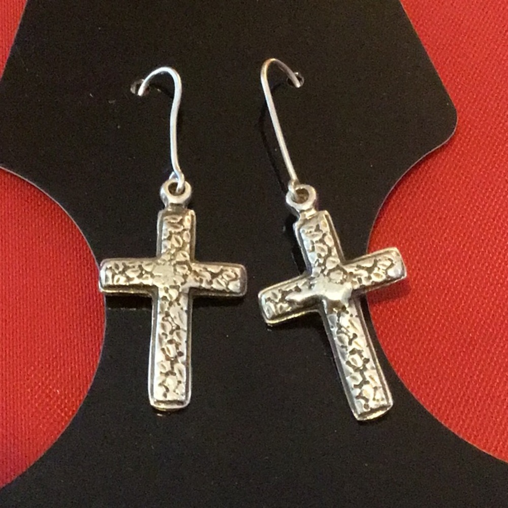 Sterling silver cross dangle earrings